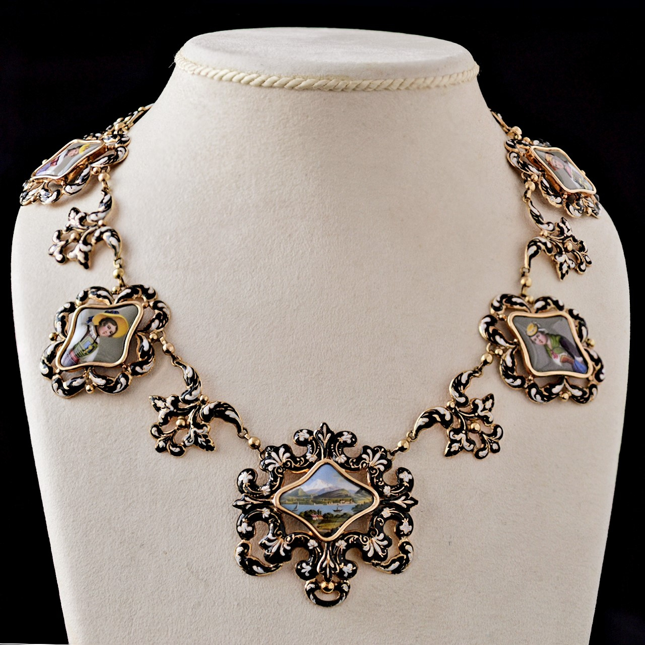 Swiss enamel necklace - Rocks and Clocks