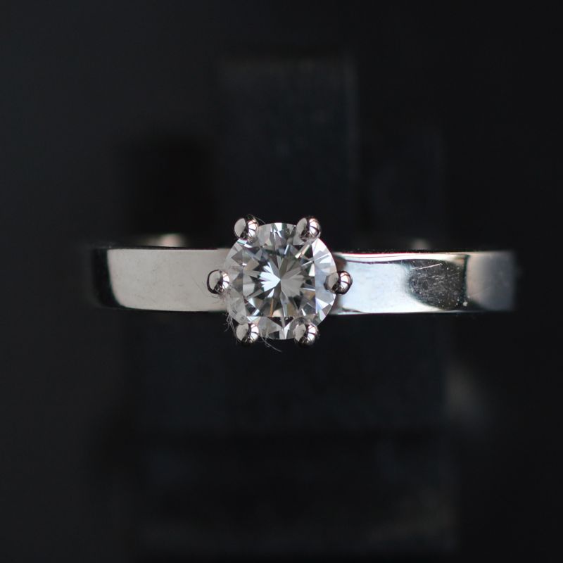 Fred Paris Diamond Platinum and 18 Karat Gold Solitaire Engagement Ring