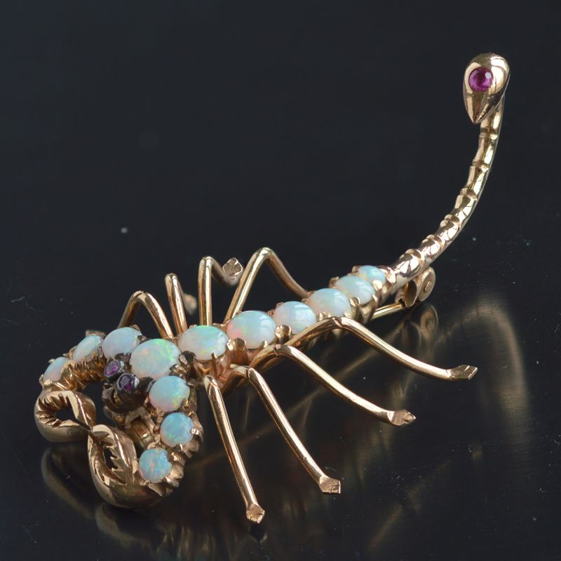 Gold Opal Scorpion Brooch Rocks and Clocks