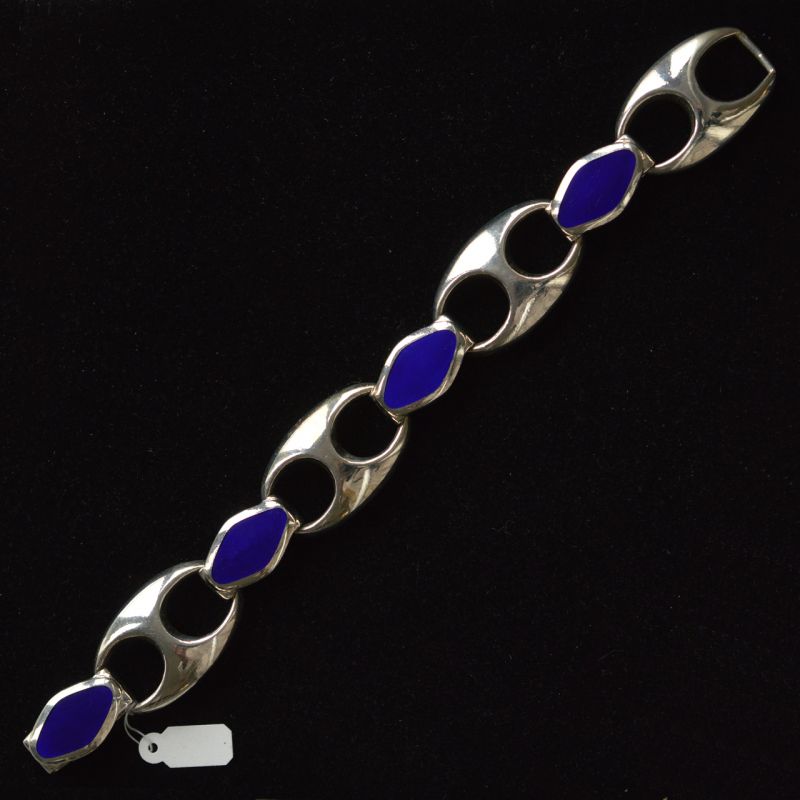 modern-1970s-silver-link-bracelet-with-blue-enamel-design-italy-1965