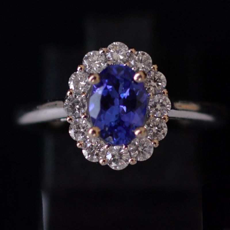 entourage-ring-white-gold-oval-tanzanite-round-diamonds-engagement-halo-cluster-ring-conflict-free-lady-di