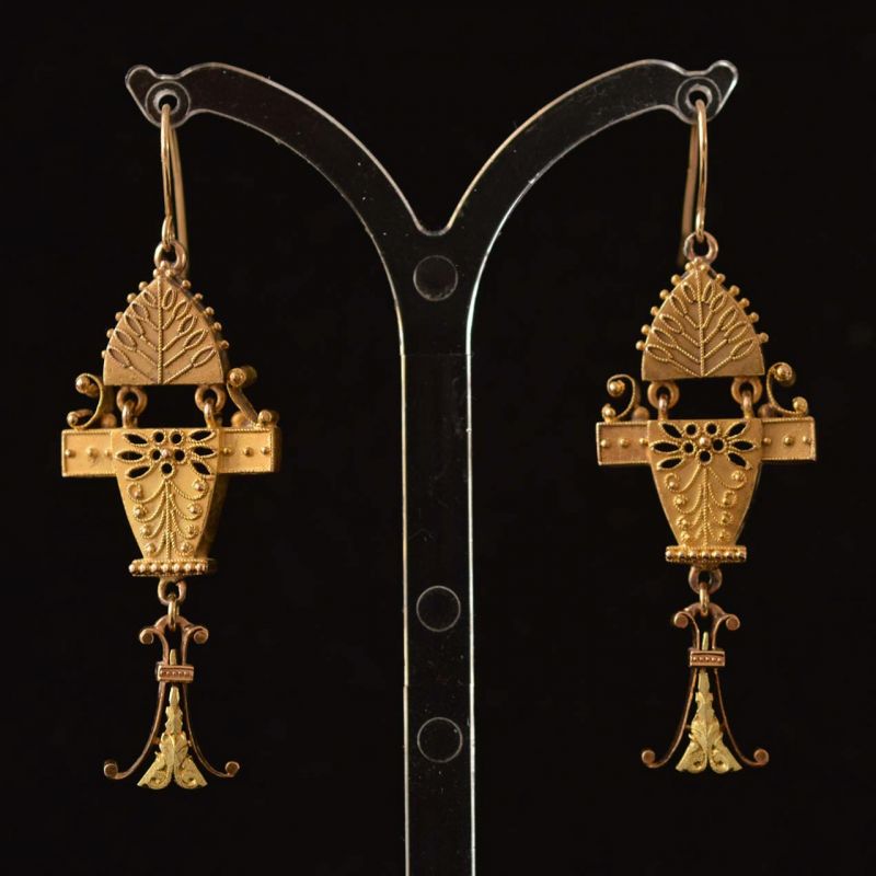 14k-victorian-pendant-filigree-gold-earrings-neo-etruscan-archaeological-revival