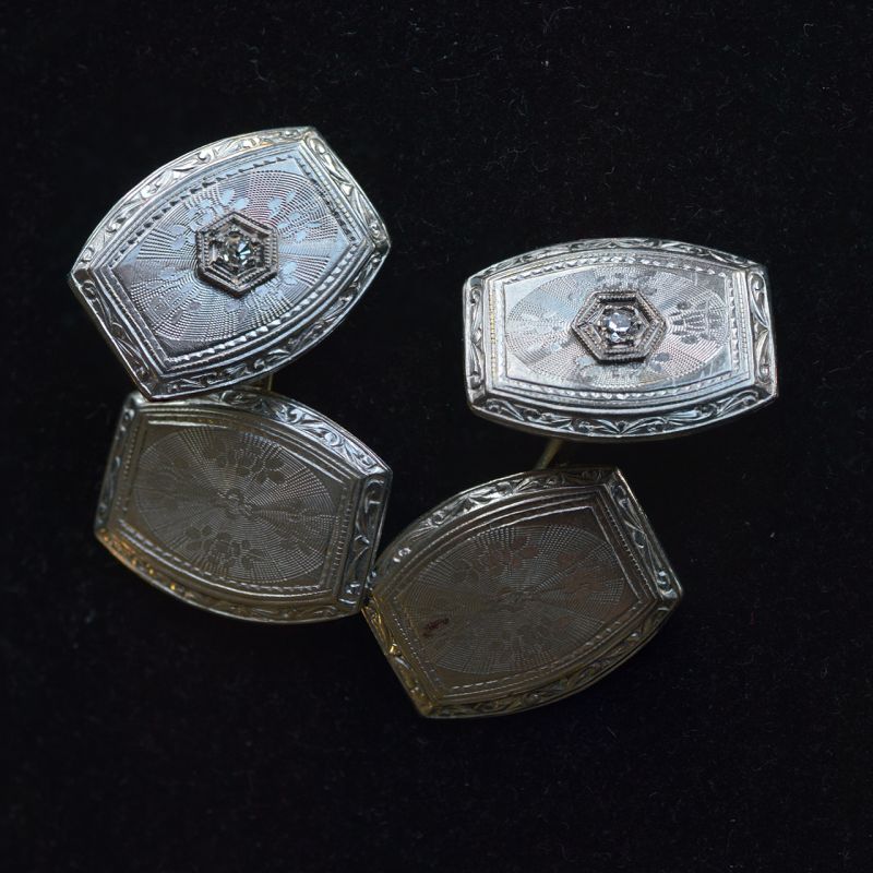 antique-gold-platinum-diamond-guilloche-cufflinks-perfect-wedding-gift-groom-best-man