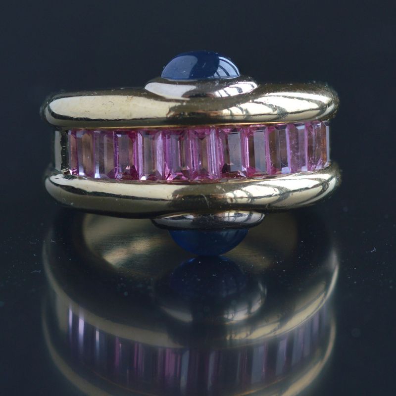 18-carat-gold-french-1980-s-style-pink-rubellite-blue-sapphire-ring