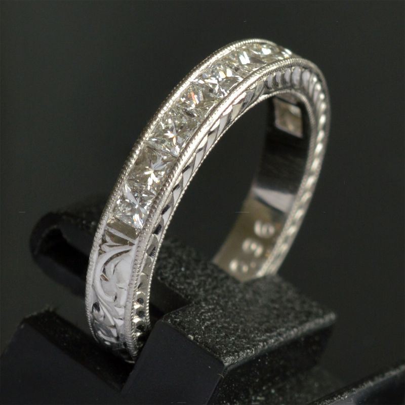 platinum-natural-diamond-engraved-half-eternity-band-ring