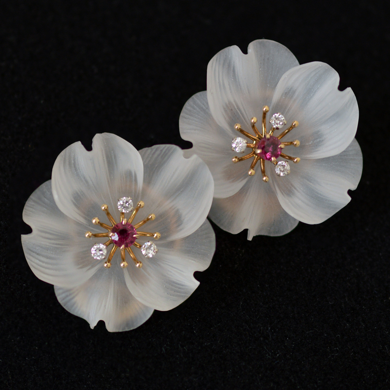 carved-rock-crystal-diamond-ruby-gold-flower-earrings-earclips
