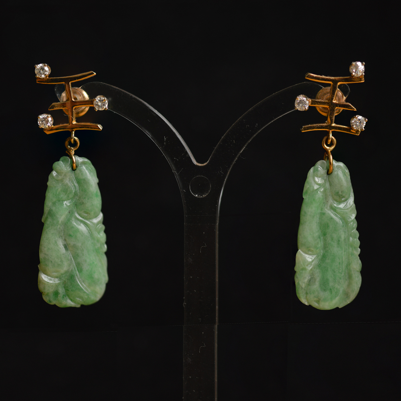 antique-jadeite-jade-14k-gold-diamond-earpendants-earrings-chinese-symbol-queen