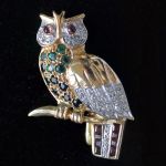 Circa 2000s Multi Gemstone Owl Brooch in 18K White Gold - The