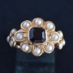 almandine-garnet-pearl-14k-gold-cluster-ring-1980-design-homburg-amsterdam