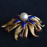 18k-gold-pearl-ruby-enamel-1960s-brooch
